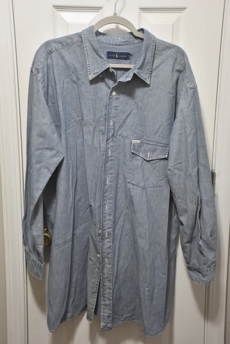 Vintage Ralph Lauren Chambray Button Down Shirt Pocket Long Sleeve 2XLT LSC371